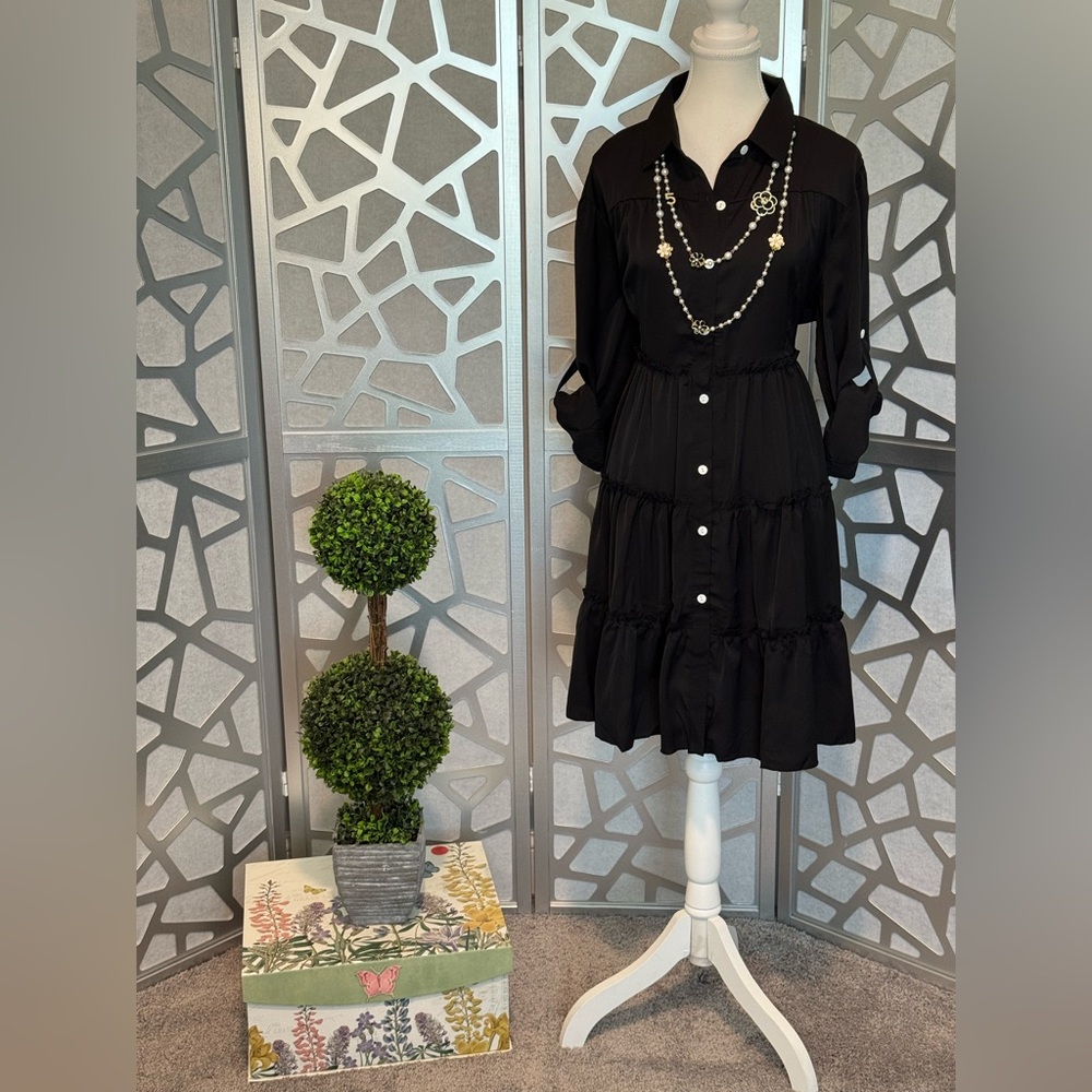 Elegant Black Button Down Women's Dress